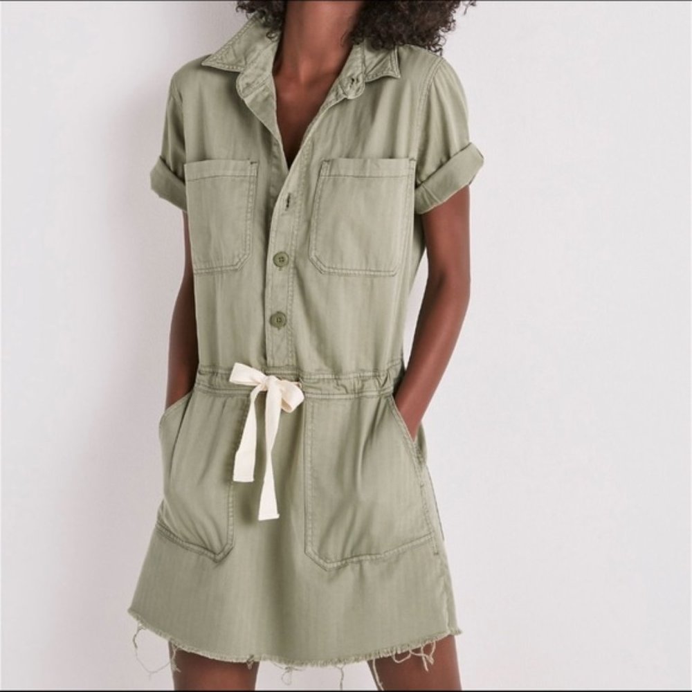 Lucky Brand | Camo Green Drawstring Dress Small